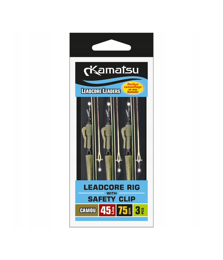 KAMATSU LEADCORE Z BEZPIECZNYM KLIPSEM CAMOU 35lbs 75cm 3 sztuki KAMATSU LEADCORE Z BEZPIECZNYM KLIPSEM CAMOU 35lbs 75cm 3 sztuki