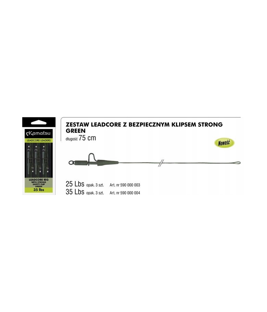 KAMATSU LEADCORE Z BEZPIECZNYM KLIPSEM CAMOU 35lbs 75cm 3 sztuki