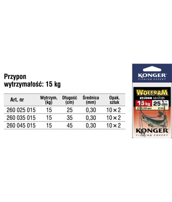 Przypon Konger wolfram 15 kg 25 cm