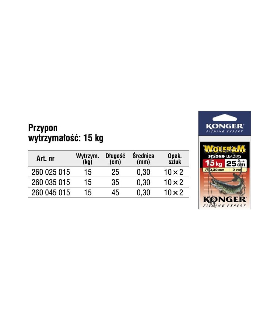 Przypon Konger wolfram 15 kg 25 cm