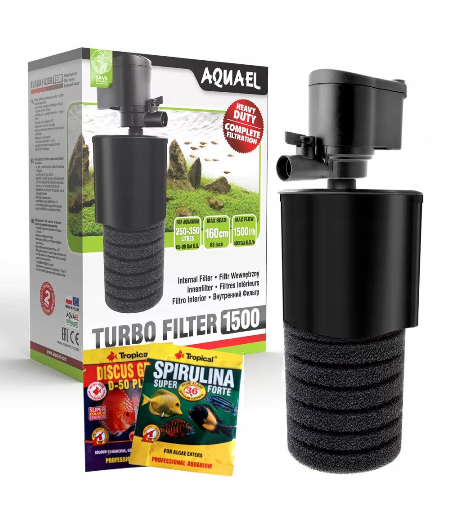Filtr wewnętrzny gąbkowy Aquael Turbo 1500 biologiczny, mechaniczny