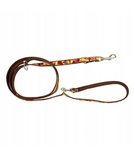 Smycz dla psa, wzór jesień, regulowana, taśma, 16MM/220CM brązowa