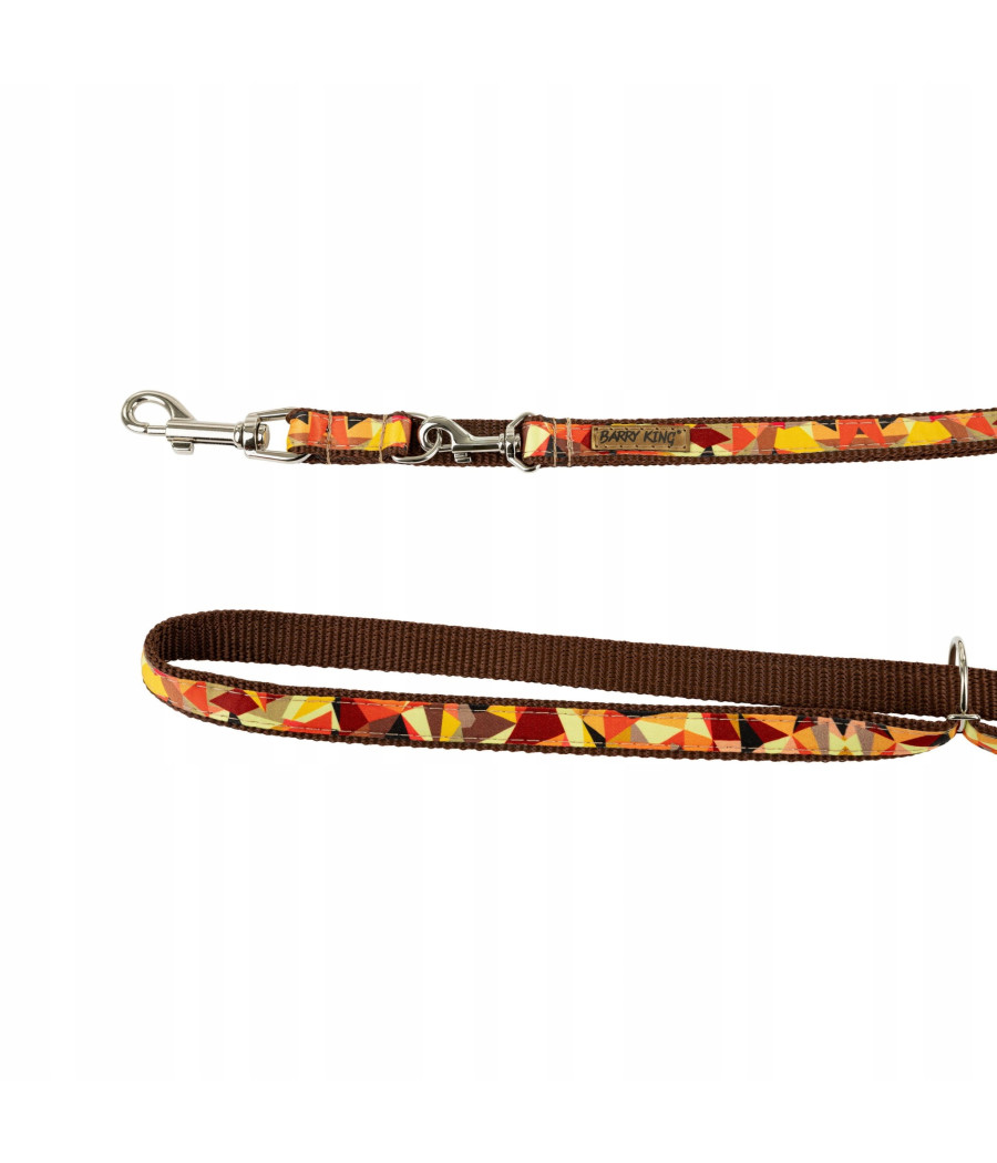 Smycz dla psa, wzór jesień, regulowana, taśma, 16MM/220CM brązowa