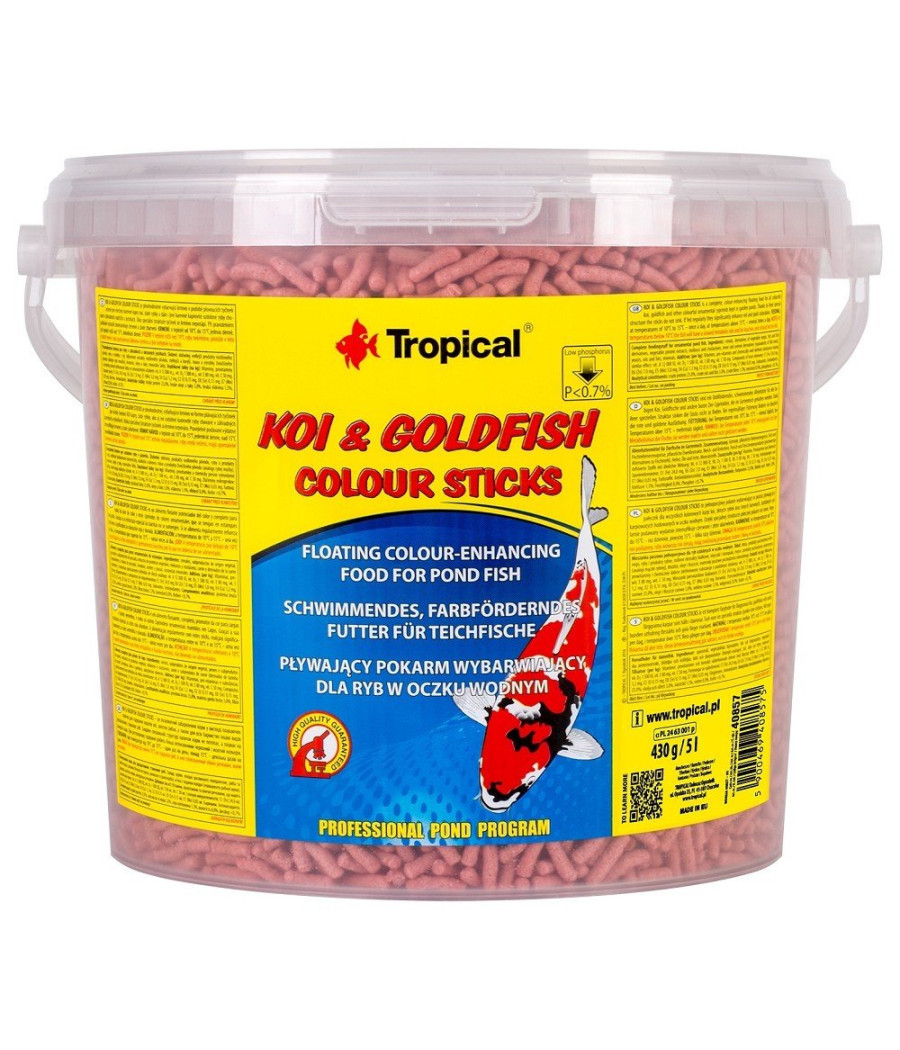 TROPICAL KOI GOLDFISH COLOUR STICKS 5L/430G - pokarm dla KOI TROPICAL KOI GOLDFISH COLOUR STICKS 5L/430G - pokarm dla KOI