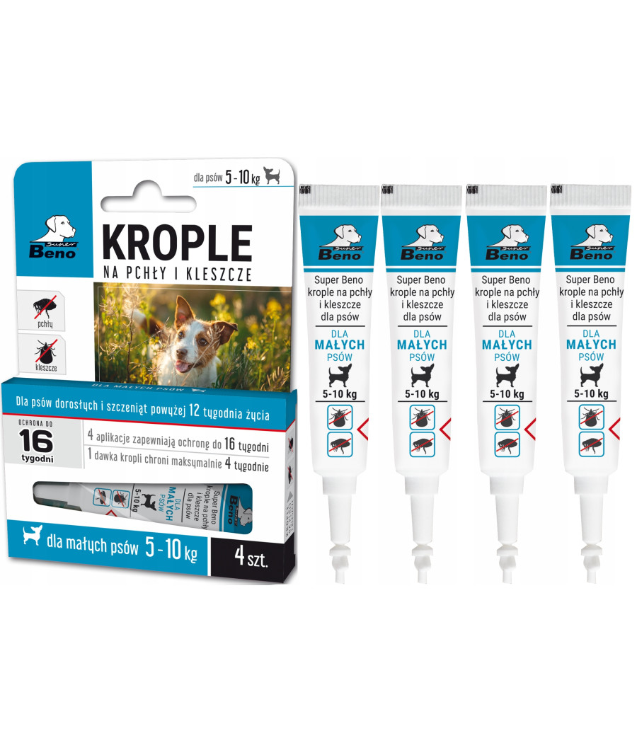 Super Beno Krople przeciw pchłom i kleszczom dla małych psów 5-10kg
