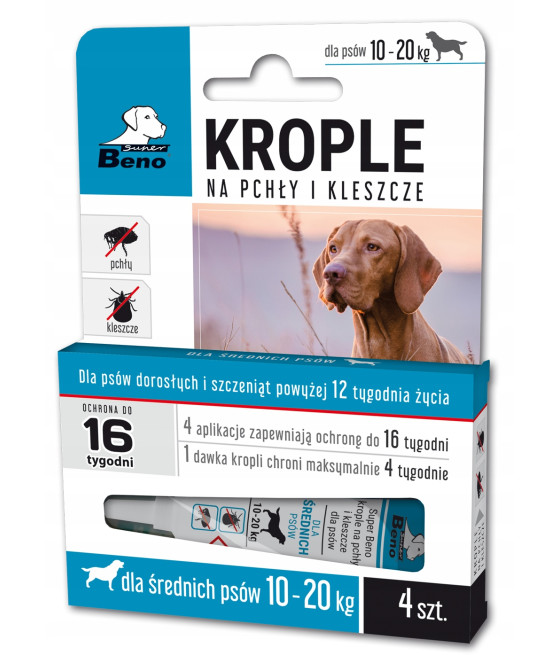 SUPER BENO Krople na pchły i kleszcze Psy 10-20kg - 10 ml