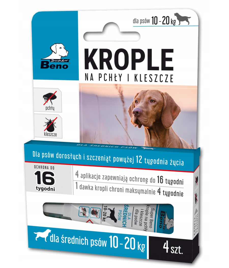 SUPER BENO Krople na pchły i kleszcze Psy 10-20kg - 10 ml SUPER BENO Krople na pchły i kleszcze Psy 10-20kg - 10 ml
