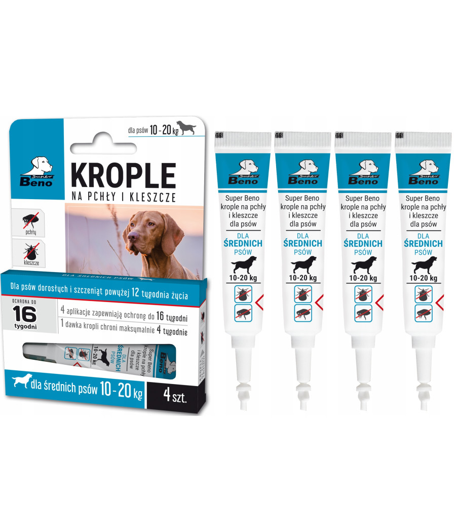 SUPER BENO Krople na pchły i kleszcze Psy 10-20kg - 10 ml