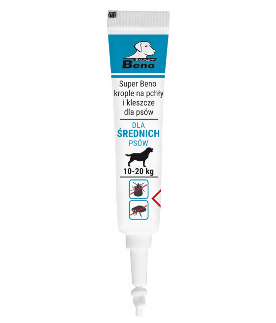 SUPER BENO Krople na pchły i kleszcze Psy 10-20kg - 10 ml
