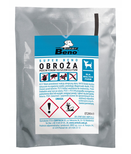 SUPER BENO OBROŻA PRZECIW PCHŁOM I KLESZCZOM DLA MAŁYCH PSÓW