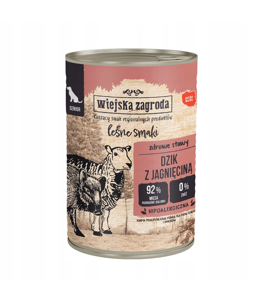 Wiejska Zagroda Mokra karma Leśne smaki Dzik z Jagnięciną Senior 400g Wiejska Zagroda Mokra karma Leśne smaki Dzik z Jagnięciną Senior 400g