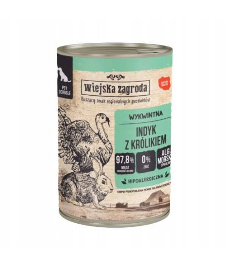 Wiejska Zagroda mokra karma Indyk z królikiem dla Psa 400g