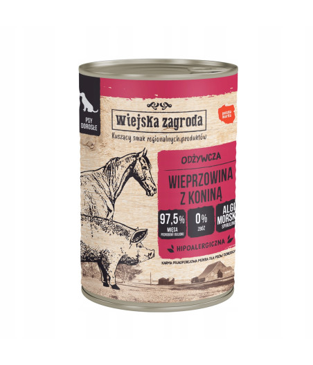 Wiejska Zagroda karma mokra dla psa HIPOALERGICZNA wieprzowina konina 400g