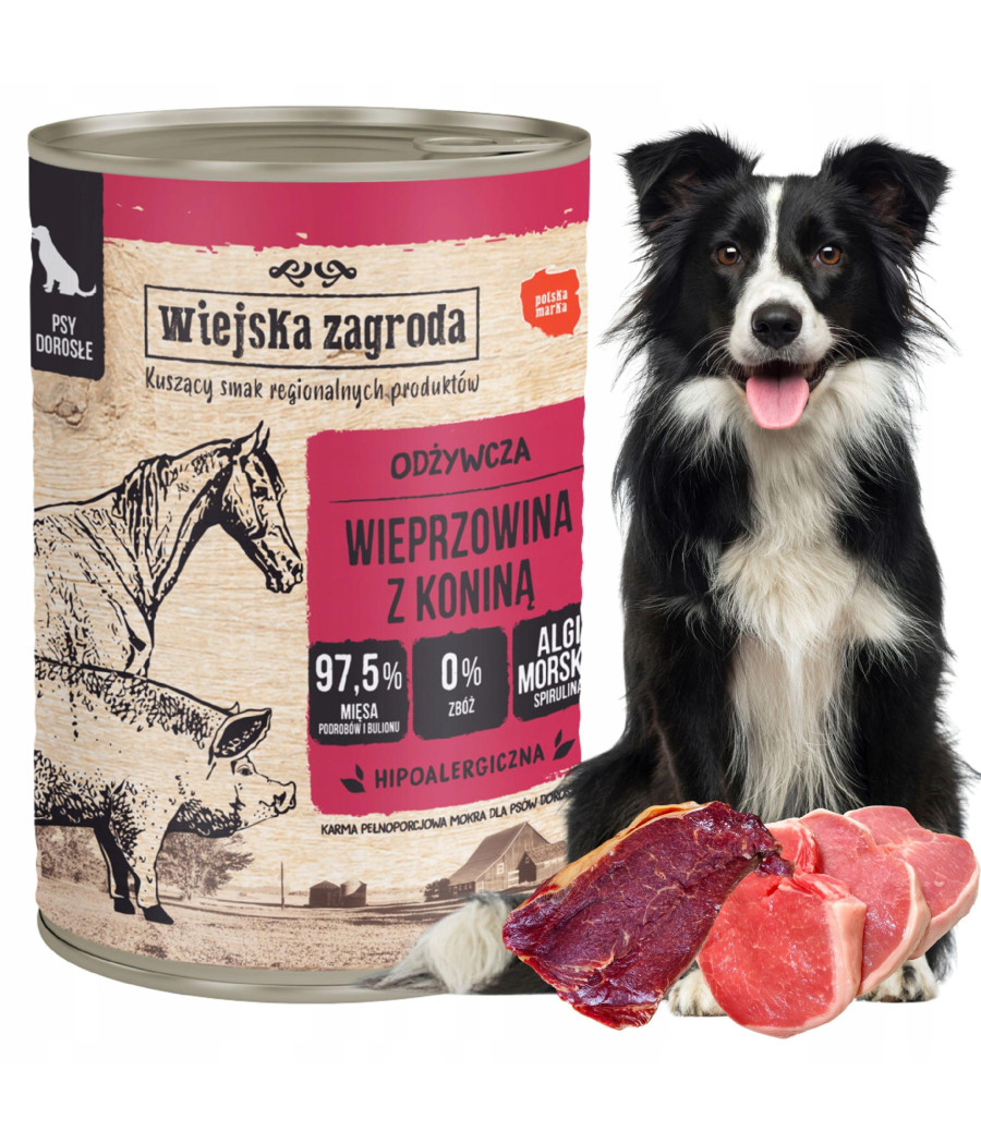 Wiejska Zagroda karma mokra dla psa HIPOALERGICZNA wieprzowina konina 400g