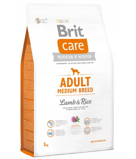 Brit Care Dog Hypoallergenic Adult Medium Breed, jagnięcina i ryż 3kg