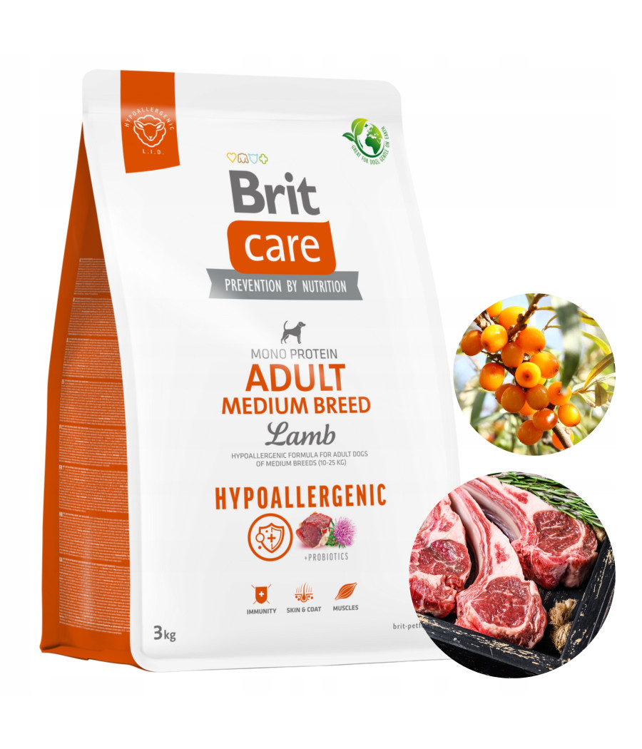 Brit Care Dog Hypoallergenic Adult Medium Breed, jagnięcina i ryż 3kg