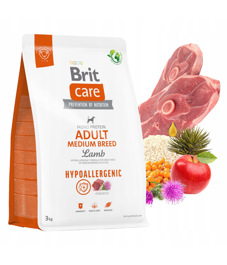 Brit Care Dog Hypoallergenic Adult Medium Breed, jagnięcina i ryż 3kg