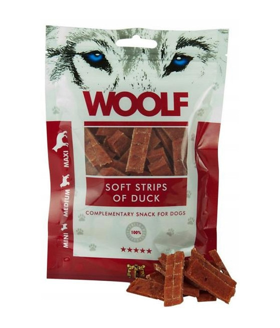 Przysmak dla psa Woolf Soft Strips of Duck 100 g