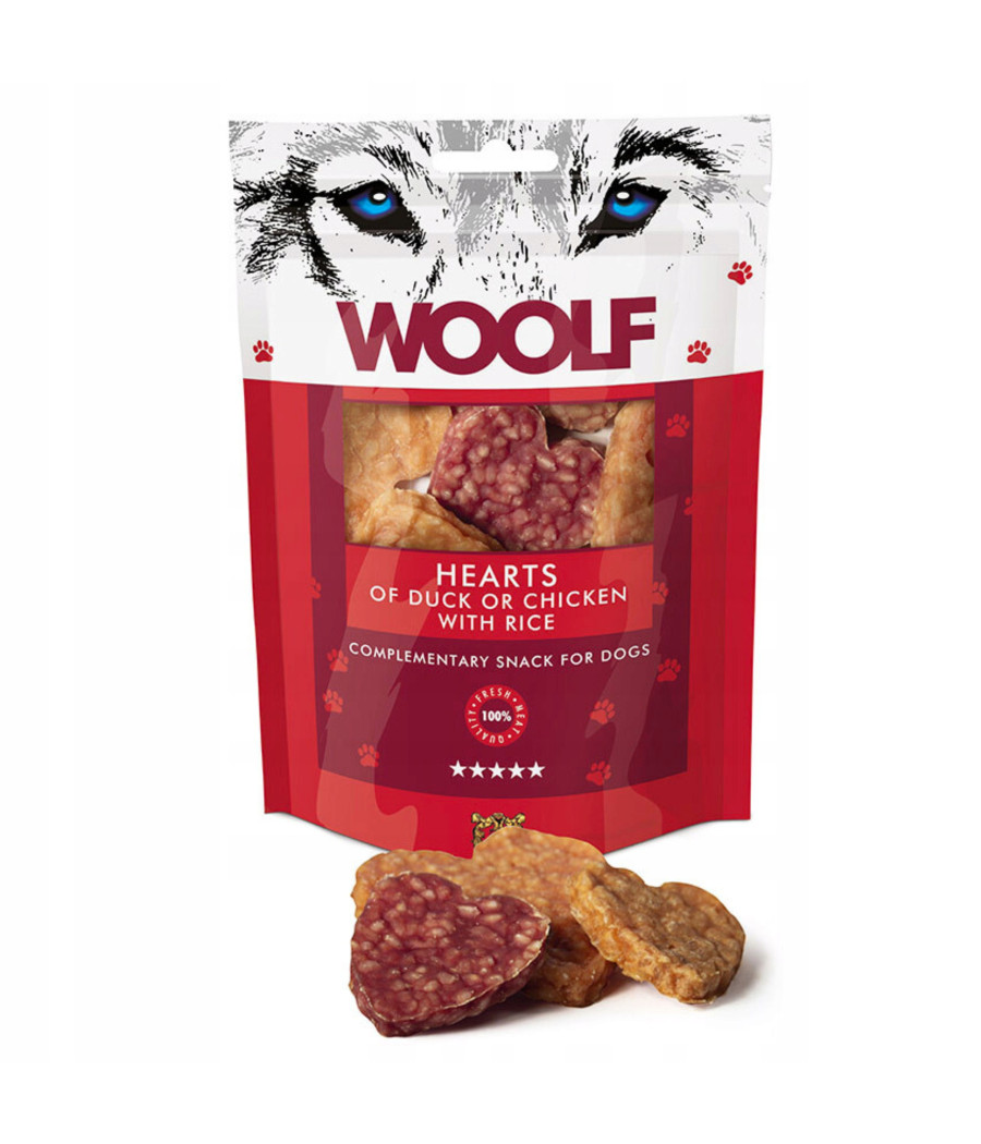 Przysmak Woolf Serca kacze lub kurze z ryżem 100g