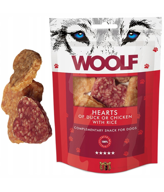 Przysmak Woolf Serca kacze lub kurze z ryżem 100g