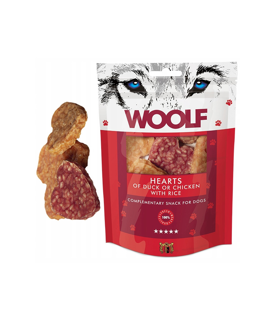 Przysmak Woolf Serca kacze lub kurze z ryżem 100g