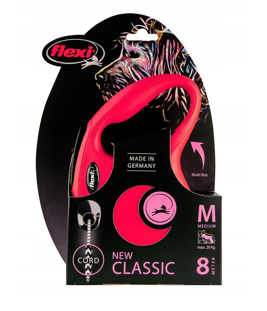 FLEXI Smycz Automatyczna New Classic M Linka 8m do 20kg Czerwona