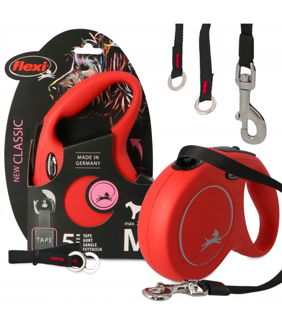 FLEXI Smycz Automatyczna New Classic M taśma 5m do 25kg czerwona