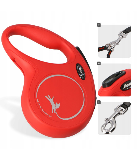 FLEXI Smycz Automatyczna New Classic M taśma 5m do 25kg czerwona