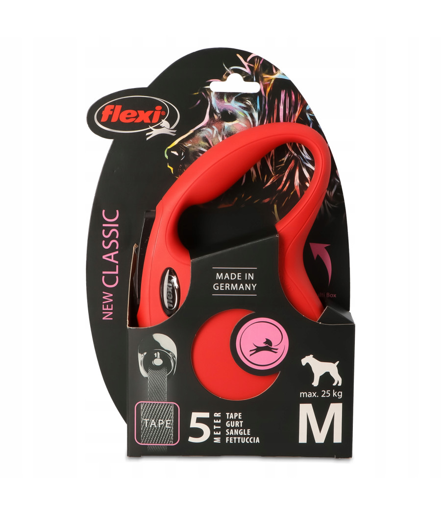 FLEXI Smycz Automatyczna New Classic M taśma 5m do 25kg czerwona
