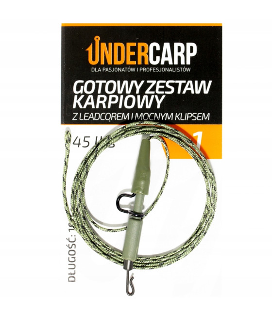 UnderCarp Gotowy zestaw z leadcorem i mocnym klipsem 45 lbs / 100cm zielony