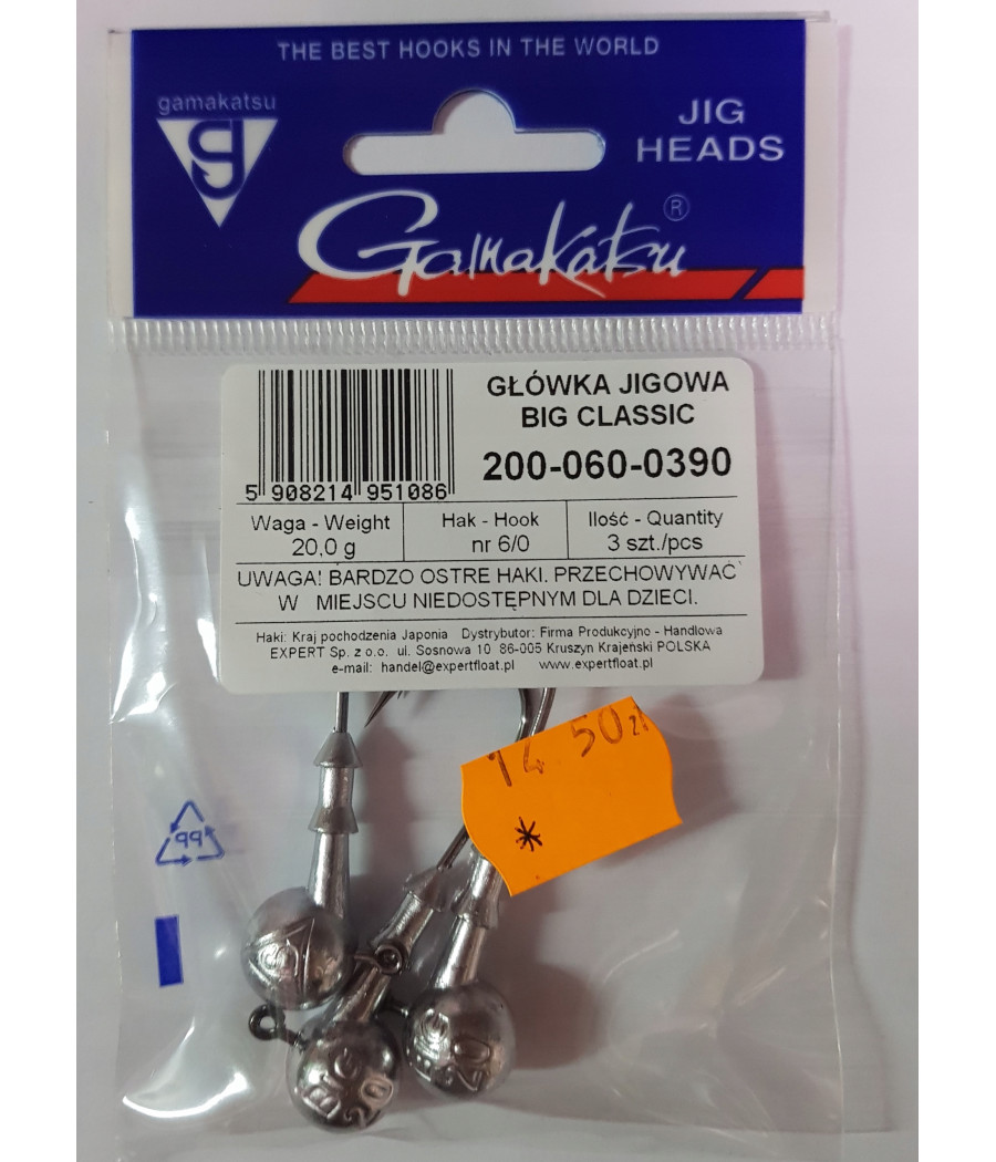 Główka jigowa Gamakatsu Big Classic 6/0 20 g