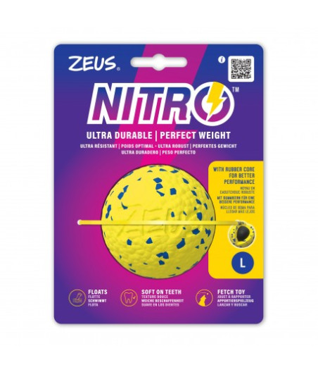 Zeus Nitro, piłka z gumowym rdzeniem, zabawka, dla psa, L, 7,6 cm