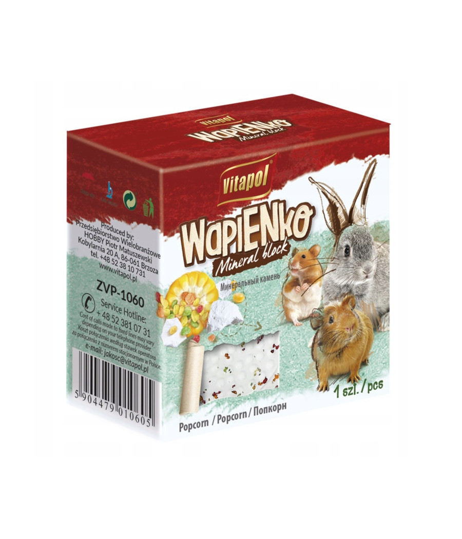 Kostka wapienna popcorn dla gryzoni i królika 40 g Kostka wapienna popcorn dla gryzoni i królika 40 g