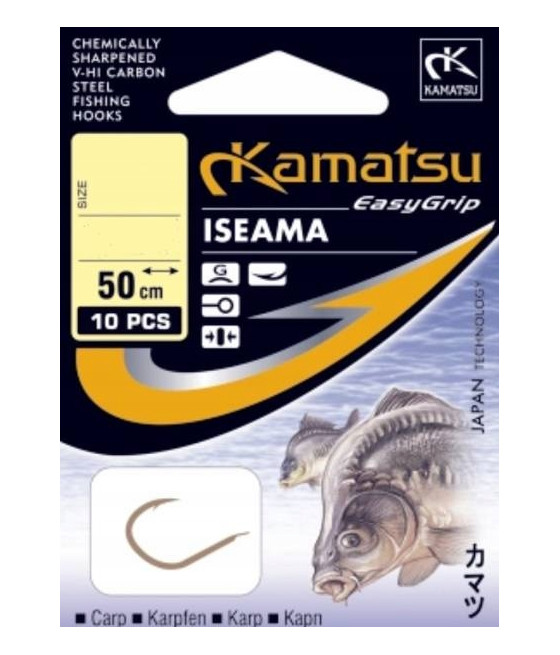 Haczyki gruntowe, z przyponem, z zadziorem Kamatsu Carp ISEAMA 10 szt.