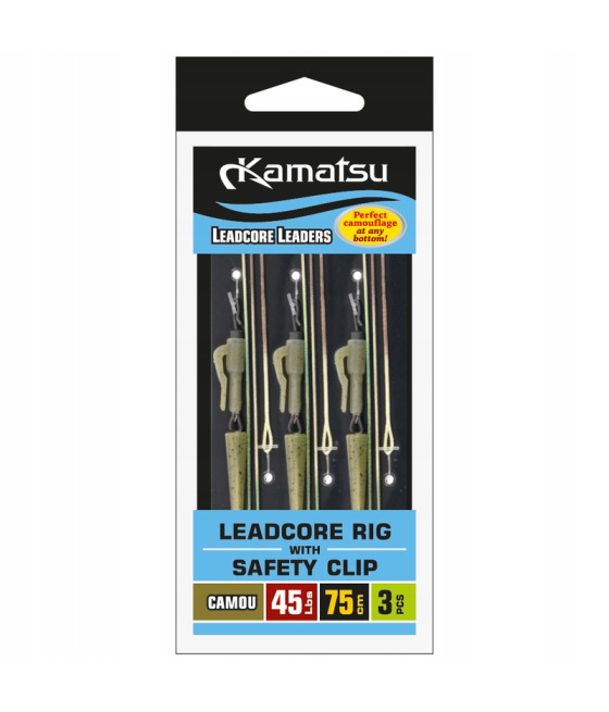 KAMATSU LEADCORE Z BEZPIECZNYM KLIPSEM CAMOU 35lbs 75cm 3 sztuki