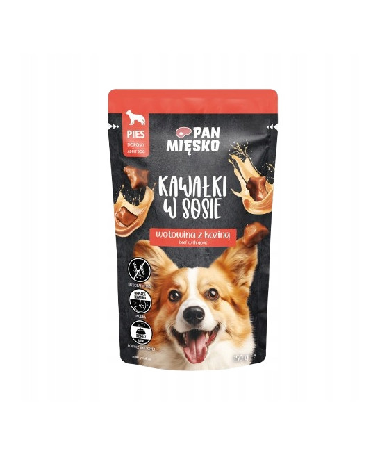 Pan Mięsko Karma mokra dla psa Kawałki w sosie Wołowina z koziną 150g 1 szt
