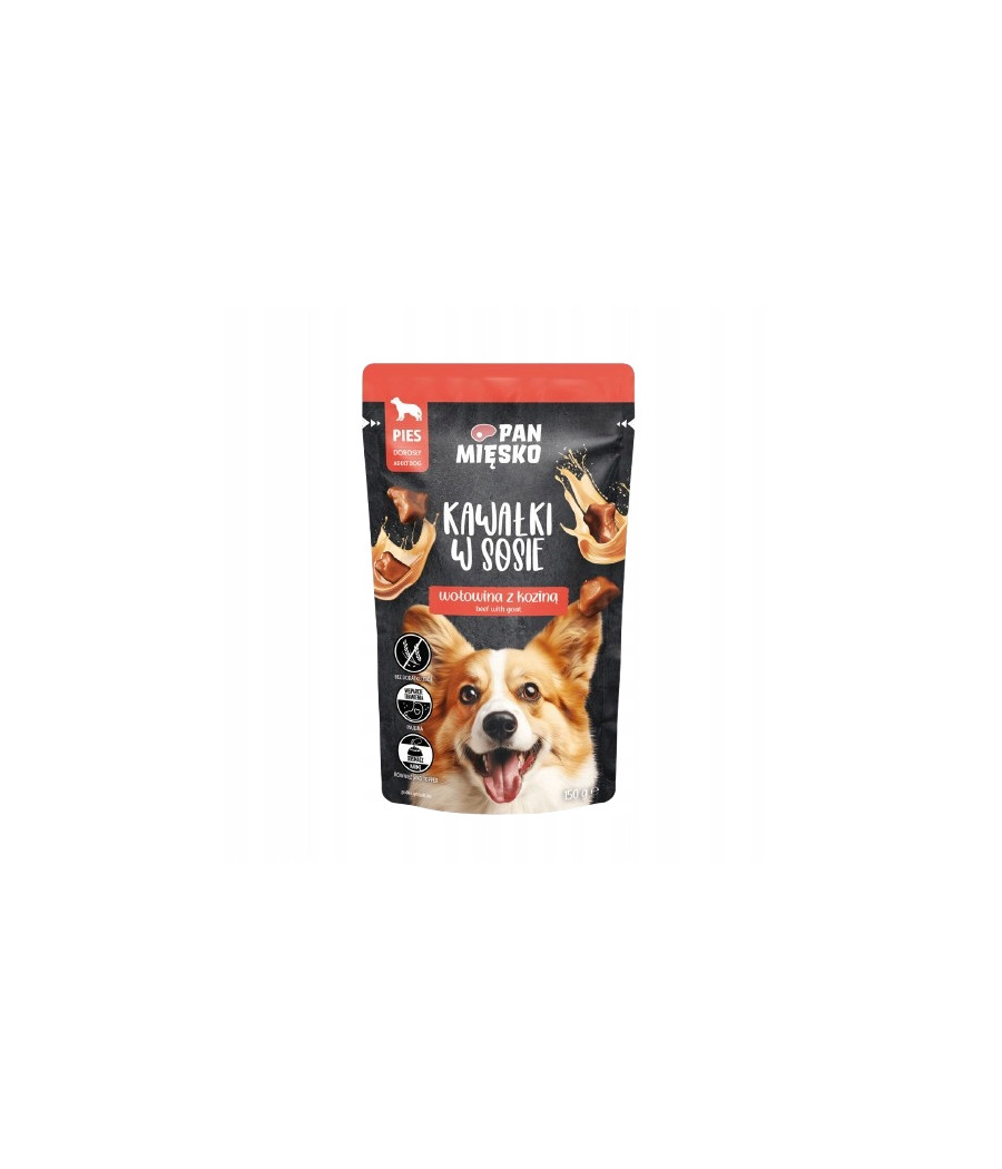 Pan Mięsko Karma mokra dla psa Kawałki w sosie Wołowina z koziną 150g 1 szt Pan Mięsko Karma mokra dla psa Kawałki w sosie Wołowina z koziną 150g 1 szt