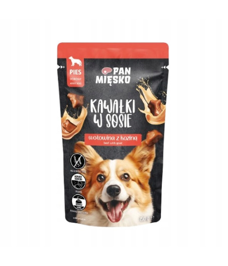 Pan Mięsko Karma mokra dla psa Kawałki w sosie Wołowina z koziną 150g 1 szt