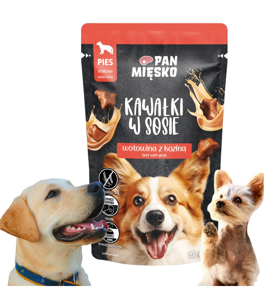 Pan Mięsko Karma mokra dla psa Kawałki w sosie Wołowina z koziną 150g 1 szt