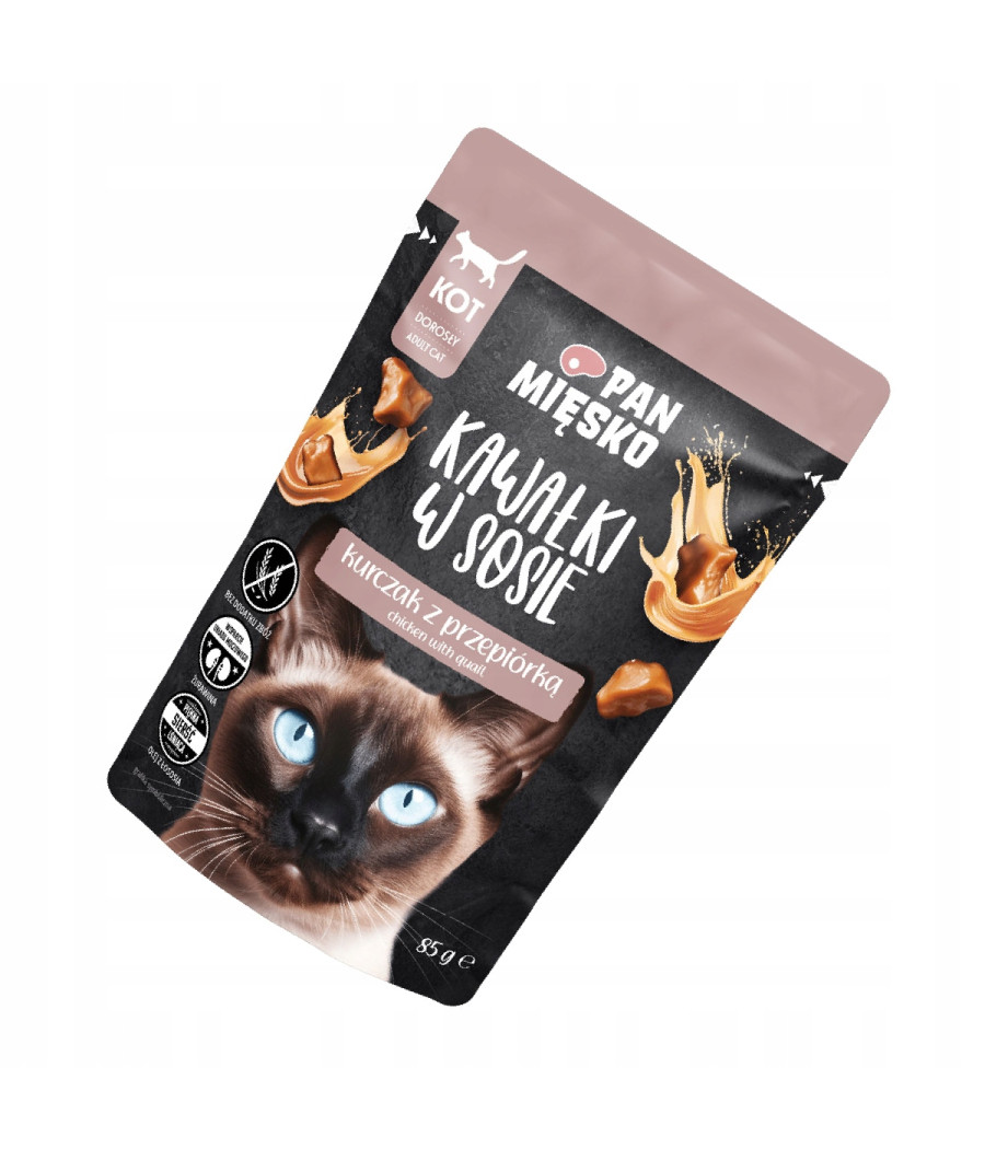 Pan Mięsko Karma mokra dla kota Kawałki w sosie Kurczak z przepiórką 1x85g