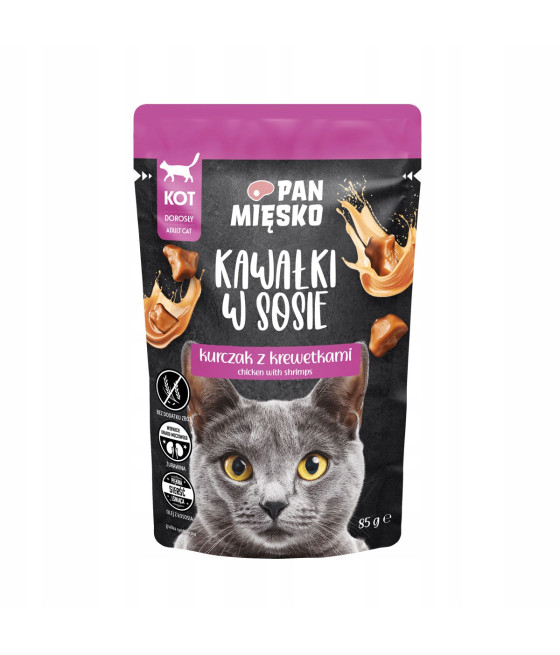 Pan Mięsko Karma mokra dla kota Kawałki w sosie Kurczak z krewetkami 85g