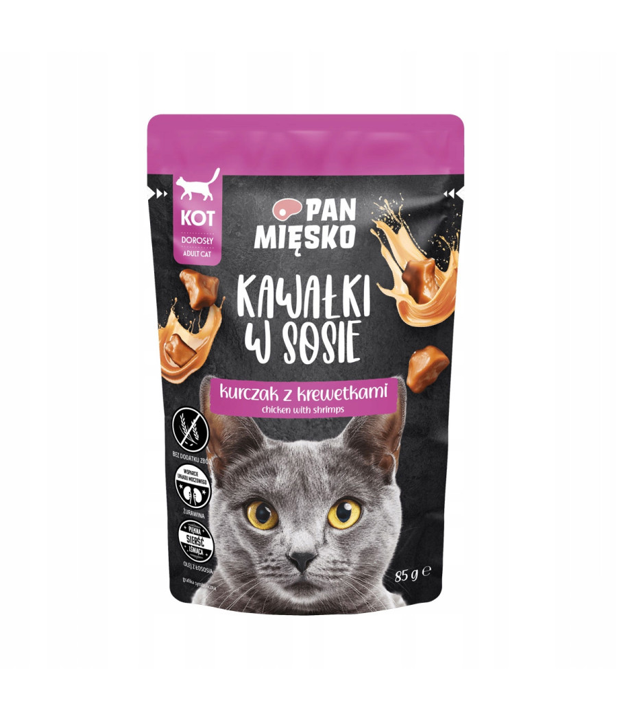 Pan Mięsko Karma mokra dla kota Kawałki w sosie Kurczak z krewetkami 85g
