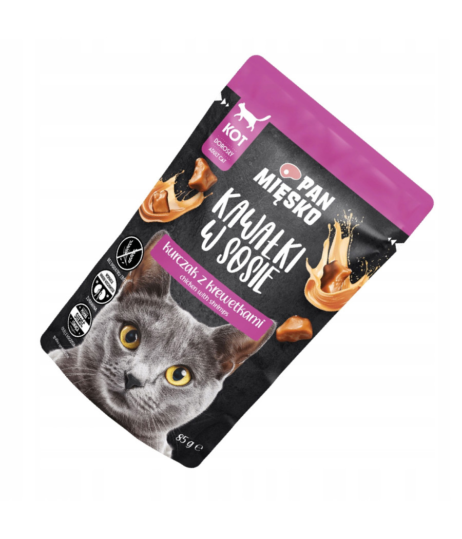 Pan Mięsko Karma mokra dla kota Kawałki w sosie Kurczak z krewetkami 85g