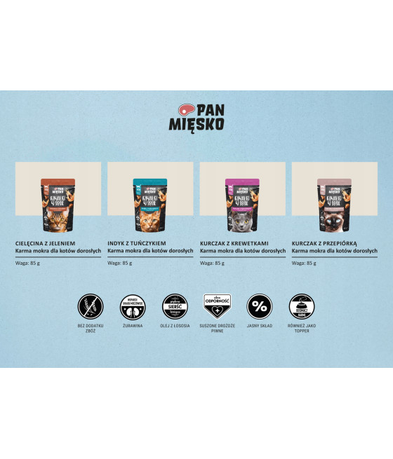 Pan Mięsko Karma mokra dla kota Kawałki w sosie Kurczak z krewetkami 85g