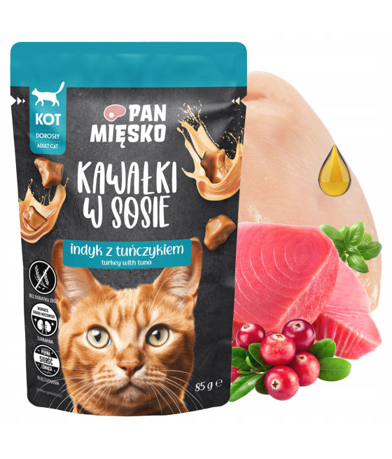 PAN MIĘSKO MOKRA KARMA DLA KOTA SASZETKA KAWAŁKI INDYKA Z TUŃCZYKIEM 85G
