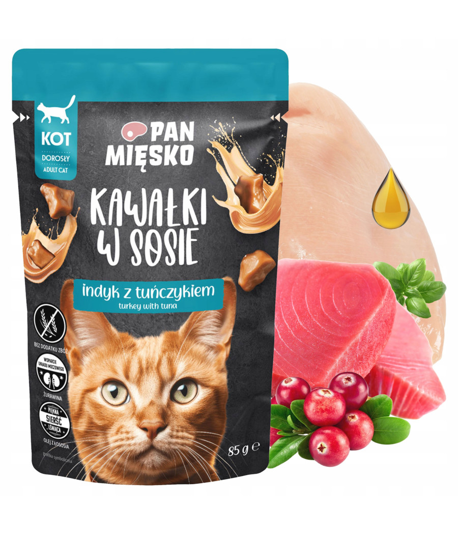 PAN MIĘSKO MOKRA KARMA DLA KOTA SASZETKA KAWAŁKI INDYKA Z TUŃCZYKIEM 85G