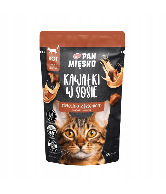 Pan Mięsko Karma mokra dla kota Kawałki w sosie cielęcina z jeleniem 85 g