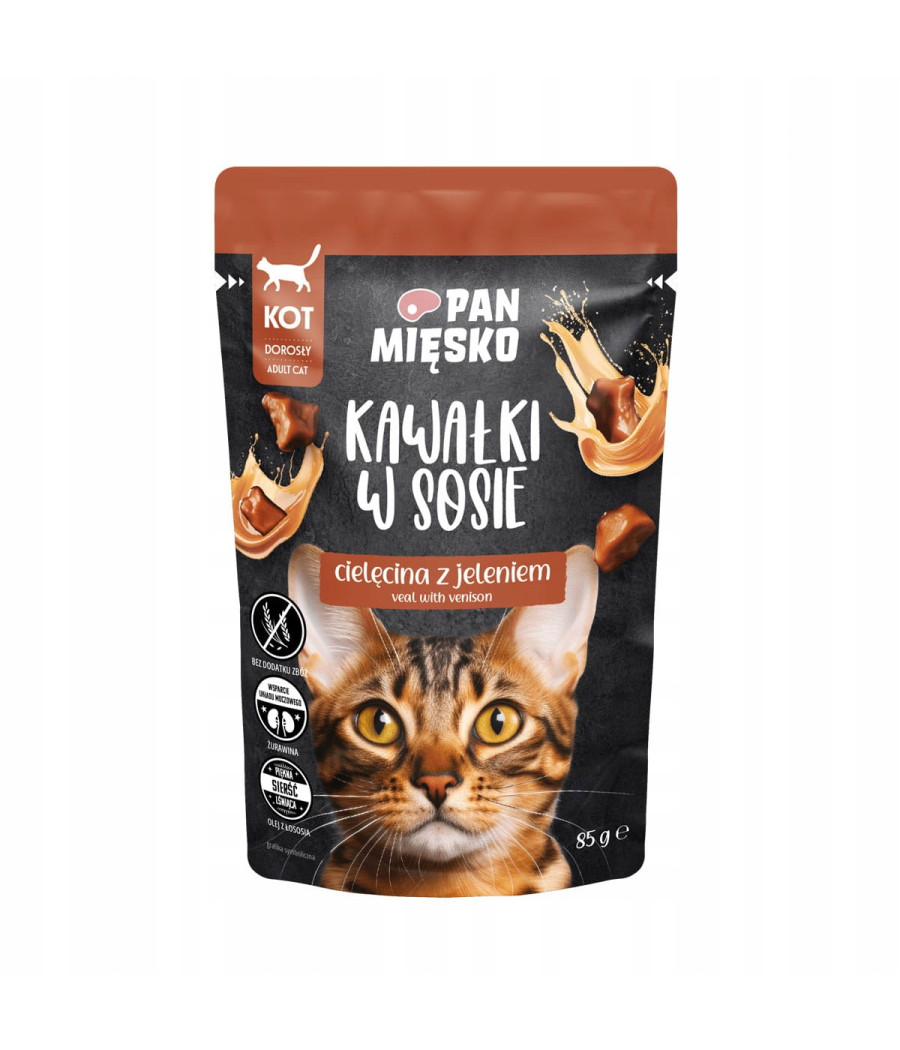 Pan Mięsko Karma mokra dla kota Kawałki w sosie cielęcina z jeleniem 85 g