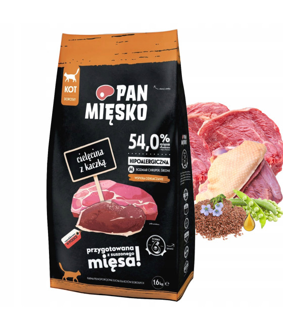 Pan Mięsko karma sucha dla kota Cielęcina z kaczką M 1,6kg