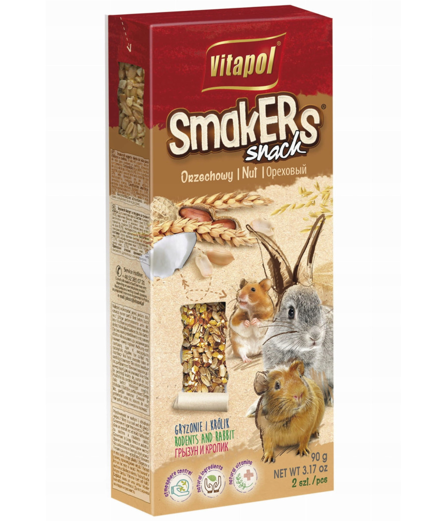 Vitapol Smakers Snack - Kolby dla gryzoni 2 sztuki, orzechowe Vitapol Smakers Snack - Kolby dla gryzoni 2 sztuki, orzechowe